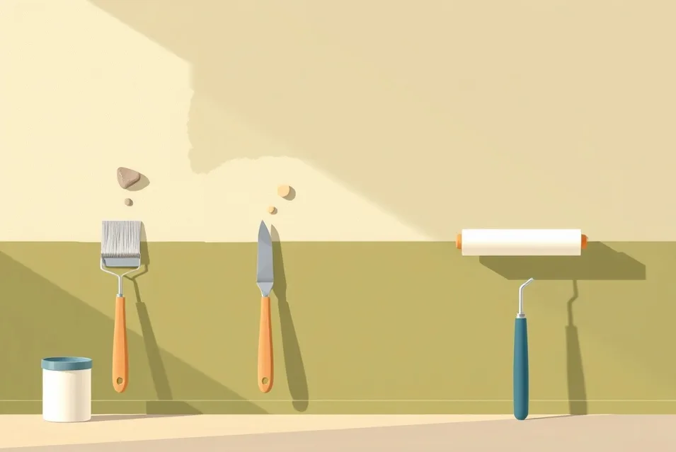 Outils de peinture disposés dans l'ordre des étapes du chantier