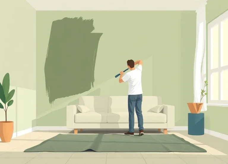 Peintre appliquant la peinture au rouleau sur un mur de salon
